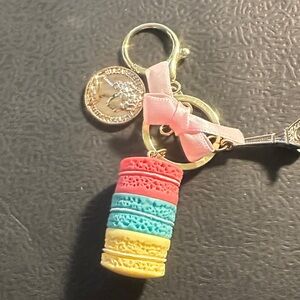Colorful Macaron Keychain with Pink Bow